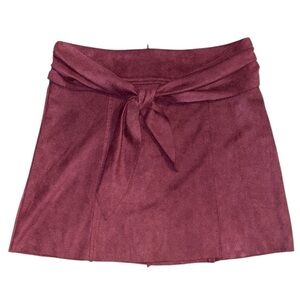 P.CILL Mini Skirt With Attached Tie Belt & Zip Up Closure On Back  In Burgundy